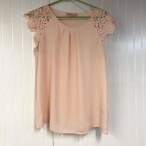 Philosophy Lace Sleeve Pink Top Large Lightweight